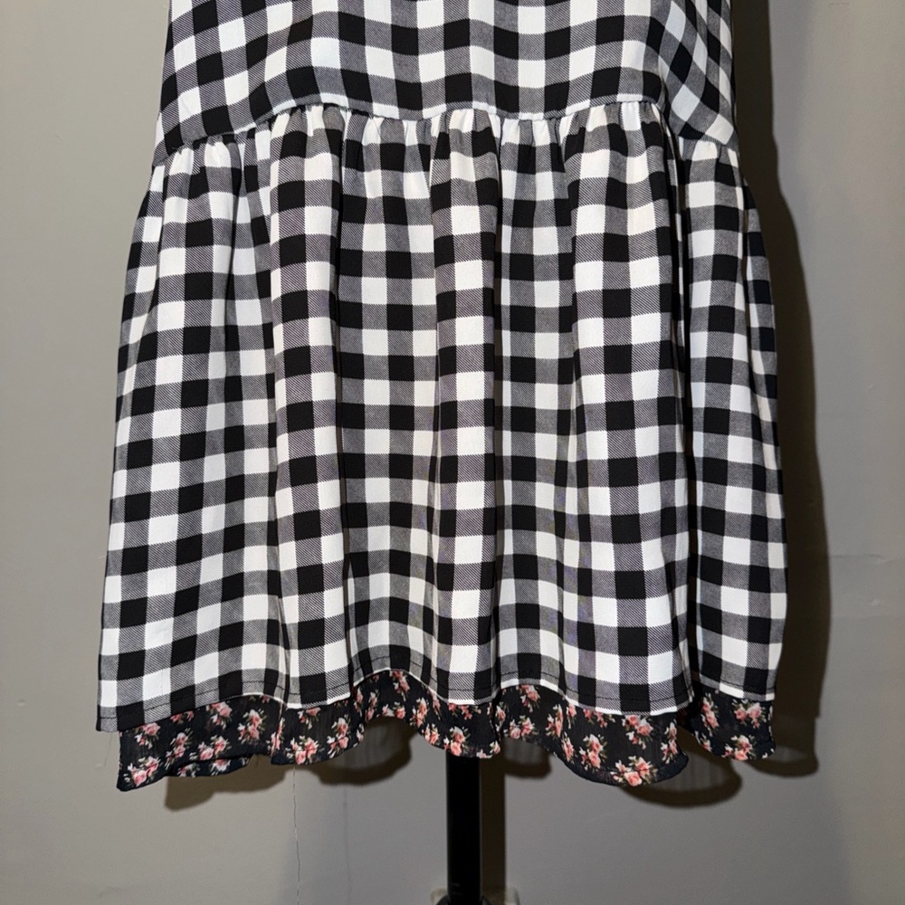 Princess Vera Wang Size L Black White Floral Gingham Dress Spaghetti Strap - Picture 2 of 7